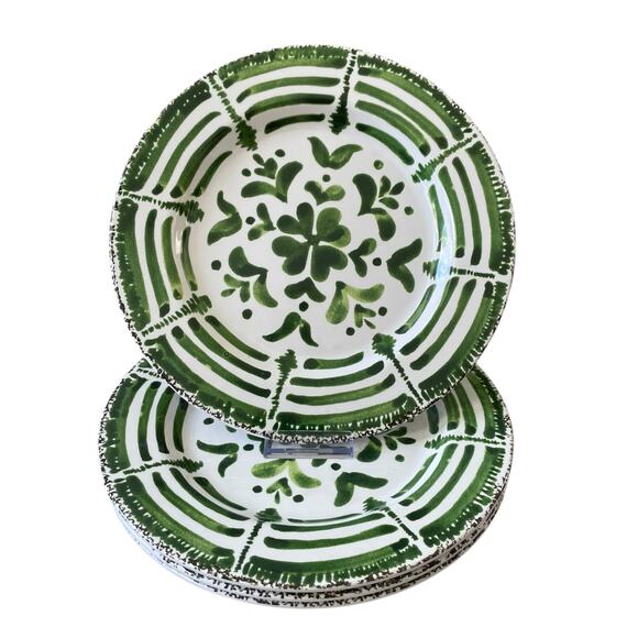 MIKASA Green Floral Melamine Dinner Plates 11in Set of 4 NEW - Picture 1 of 11
